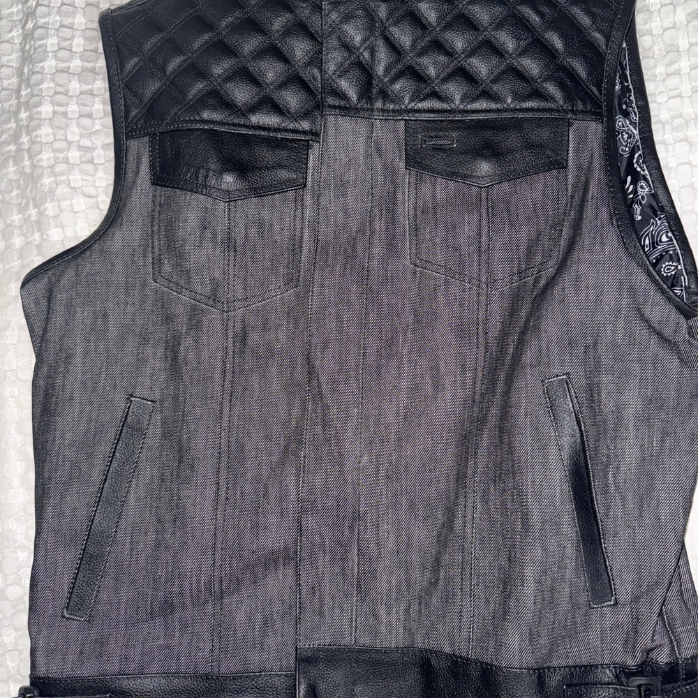 Black and Gray Quilted motorcycle Vest